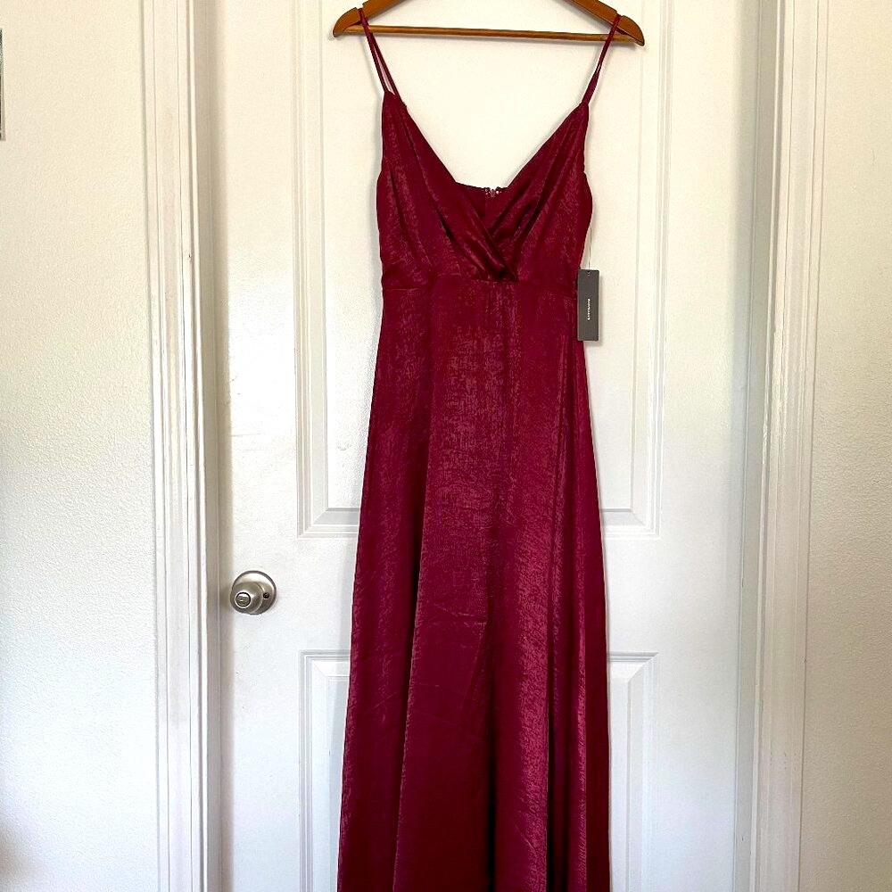 Lulu's Constantine Burgundy Satin Maxi Dress Size Small